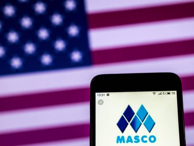 Kiev, Ukrayna - 29 Aralık 2018: Masco üretim şirket logosu akıllı telefon görüntülenen gördüm