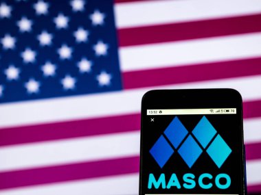 Kiev, Ukrayna - 29 Aralık 2018: Masco üretim şirket logosu akıllı telefon görüntülenen gördüm