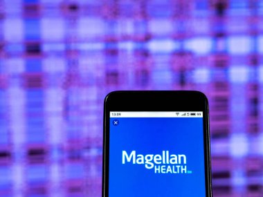 Kiev, Ukrayna - 3 Ocak 2019: Bakım şirket logosu Magellan sağlık yönetilen akıllı telefon görüntülenen gördüm