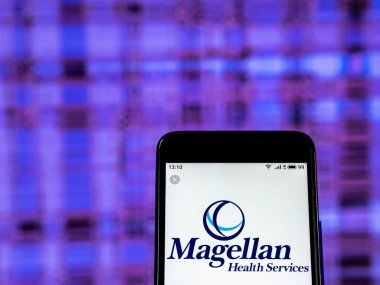 Kiev, Ukrayna - 3 Ocak 2019: Bakım şirket logosu Magellan sağlık yönetilen akıllı telefon görüntülenen gördüm