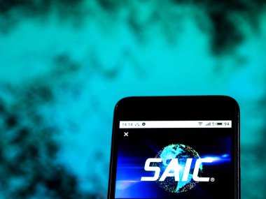 Kiev, Ukrayna - 8 Ocak 2019: Bilim Applications International Corporation bilgi teknoloji şirket logosu akıllı telefon görüntülenen gördüm.