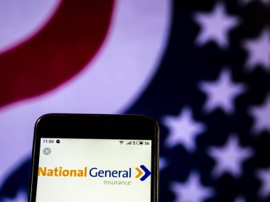 Kiev, Ukrayna - 9 Ocak 2019: Ulusal genel Holdings sigorta şirket logosu akıllı telefon görüntülenen gördüm.