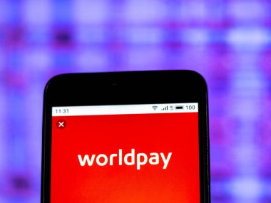 Kiev, Ukrayna - 11 Ocak 2019: Worldpay grup logosu akıllı telefon görüntülenen gördüm.