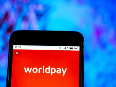 Kiev, Ukrayna - 11 Ocak 2019: Worldpay grup logosu akıllı telefon görüntülenen gördüm.
