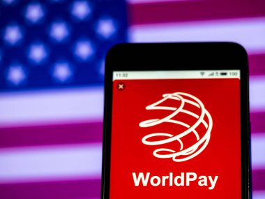 Kiev, Ukrayna - 11 Ocak 2019: Worldpay grup logosu akıllı telefon görüntülenen gördüm.