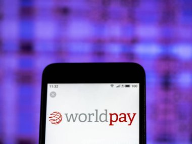 Kiev, Ukrayna - 11 Ocak 2019: Worldpay grup logosu akıllı telefon görüntülenen gördüm.