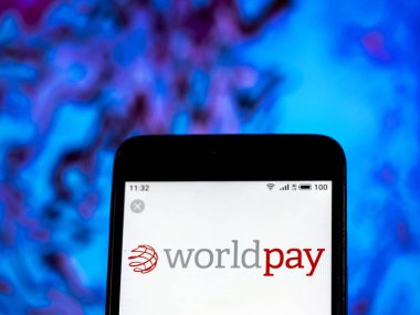 Kiev, Ukrayna - 11 Ocak 2019: Worldpay grup logosu akıllı telefon görüntülenen gördüm.