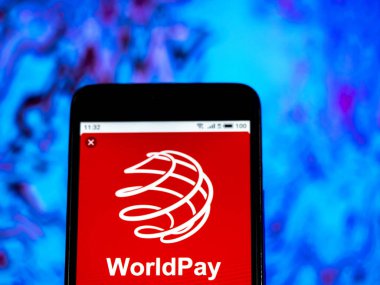 Kiev, Ukrayna - 11 Ocak 2019: Worldpay grup logosu akıllı telefon görüntülenen gördüm.