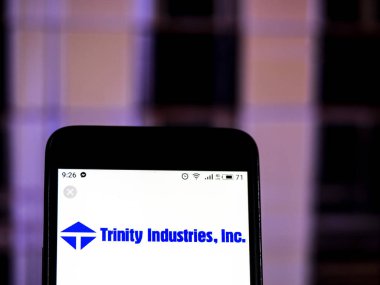Kiev, Ukrayna - 13 Ocak 2019: Trinity sanayi Kurumsal Grup Şirket logosu akıllı telefon görüntülenen gördüm.