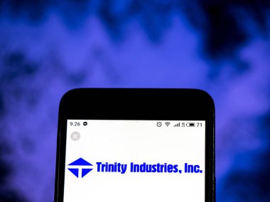 Kiev, Ukrayna - 13 Ocak 2019: Trinity sanayi Kurumsal Grup Şirket logosu akıllı telefon görüntülenen gördüm.