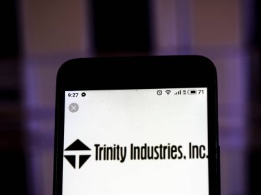 Kiev, Ukrayna - 13 Ocak 2019: Trinity sanayi Kurumsal Grup Şirket logosu akıllı telefon görüntülenen gördüm.