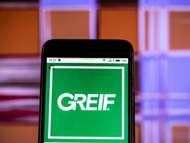 Kiev, Ukrayna - Jan 14, 2019: Greif, Inc şirket logosu akıllı telefon görüntülenen gördüm.