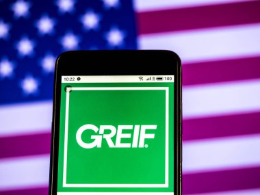Kiev, Ukrayna - Jan 14, 2019: Greif, Inc şirket logosu akıllı telefon görüntülenen gördüm.