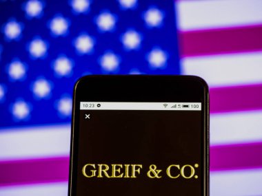 Kiev, Ukrayna - Jan 14, 2019: Greif, Inc şirket logosu akıllı telefon görüntülenen gördüm.