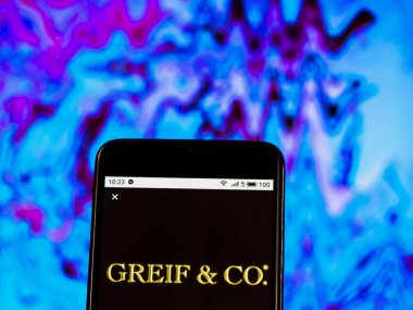 Kiev, Ukrayna - Jan 14, 2019: Greif, Inc şirket logosu akıllı telefon görüntülenen gördüm.