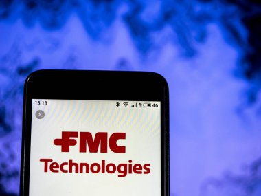 Kiev, Ukrayna - 16 Ocak 2019: Fmc Corporation Şirket logosu üretim kimyasal akıllı telefon görüntülenen gördüm