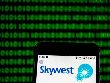 KIEV, UKRAINE - Jan 18, 2019: SkyWest Airlines Regional airline logo seen displayed on smart phone
