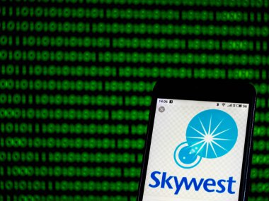 KIEV, UKRAINE - Jan 18, 2019: SkyWest Airlines Regional airline logo seen displayed on smart phone