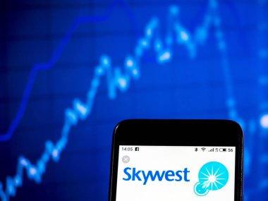 KIEV, UKRAINE - Jan 18, 2019: SkyWest Airlines Regional airline logo seen displayed on smart phone