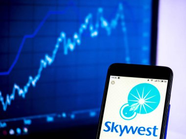 KIEV, UKRAINE - Jan 18, 2019: SkyWest Airlines Regional airline logo seen displayed on smart phone