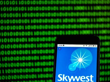 KIEV, UKRAINE - Jan 18, 2019: SkyWest Airlines Regional airline logo seen displayed on smart phone