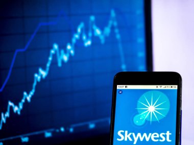 KIEV, UKRAINE - Jan 18, 2019: SkyWest Airlines Regional airline logo seen displayed on smart phone
