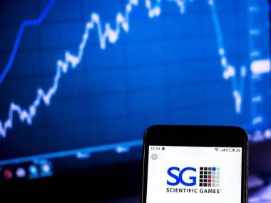 Kiev, Ukrayna - Jan 19, 2019: Bilimsel kumar oyunları Corporation Şirket logosu akıllı telefon görüntülenen gördüm