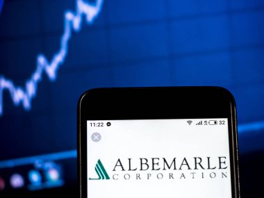 KIEV, UKRAINE - Jan 19, 2019: Albemarle Corporation Chemicals company  logo seen displayed on smart phone