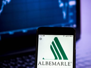 KIEV, UKRAINE - Jan 19, 2019: Albemarle Corporation Chemicals company  logo seen displayed on smart phone