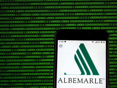 KIEV, UKRAINE - Jan 19, 2019: Albemarle Corporation Chemicals company  logo seen displayed on smart phone