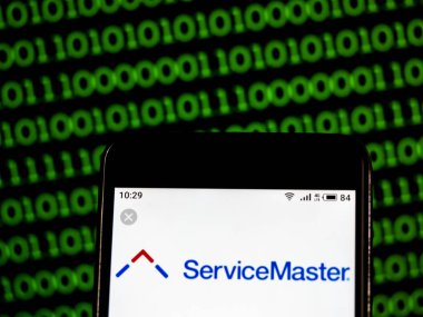 Kiev, Ukrayna - Jan 20, 2019: Hizmet küresel Holdings, Inc, görülen logosu görüntülenen akıllı telefon