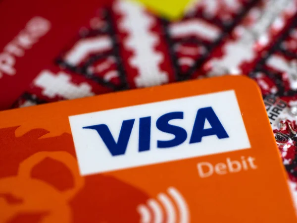 Kiev Ucrania Enero 2019 Primer Plano Las Tarjetas Crédito Visa — Foto de Stock