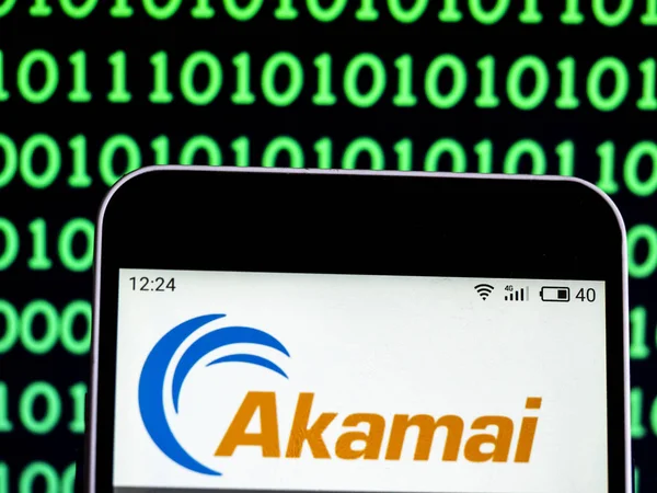 Kyjev Ukrajina Únor 2019 Logo Společnosti Akamai Technologies Vidět Zobrazeného — Stock fotografie