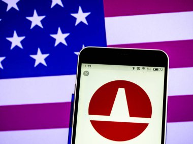  Kiev, Ukrayna - 10 Şubat 2019: Patterson-iye enerji şirket logosu akıllı telefon görüntülenen gördüm