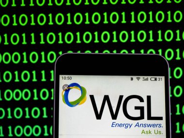 Kiev, Ukrayna - 11 Şubat 2019: Wgl Holdings genel yarar şirket logosu akıllı telefon görüntülenen gördüm