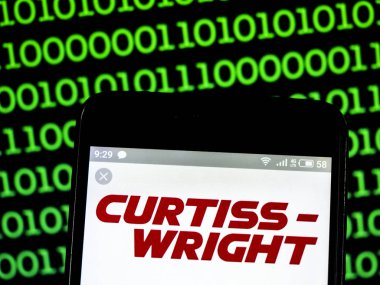 Kiev, Ukrayna - 14 Şubat 2019: Curtiss Wright şirket logosu akıllı telefon görüntülenen gördüm
