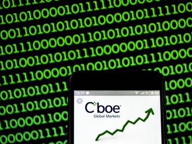 Kiev, Ukrayna - 14 Şubat 2019: Cboe küresel pazarlarda şirket logosu akıllı telefon görüntülenen gördüm