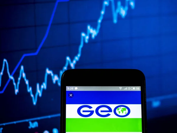 Kiev Ukrajna 2019 Február Geo Group Inc Logó Látható Megjelenített — Stock Fotó