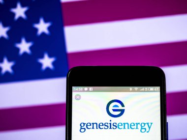 Kiev, Ukrayna - 17 Şubat 2019: Genesis enerji Limited Şirket logosu akıllı telefon görüntülenen gördüm