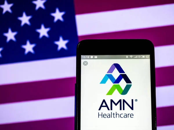 Kijów Ukraina Lutego 2019 Amn Healthcare Services Inc Logo Widoczne — Zdjęcie stockowe