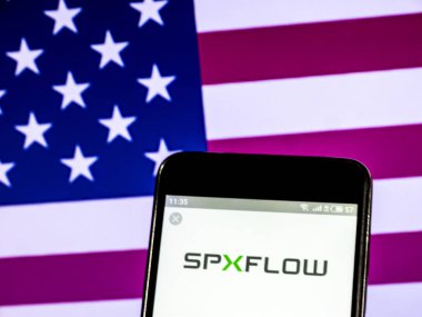 Kiev, Ukrayna - 24 Şubat 2019: Spx teknoloji akışı şirket logosu akıllı telefon görüntülenen gördüm 