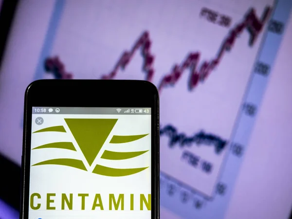 Centamin plc company logo seen displayed on smart phone. — Stock Photo, Image