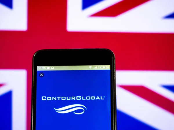 Contourglobal plc の会社のロゴを見てスマート フォンに表示されます。. — ストック写真