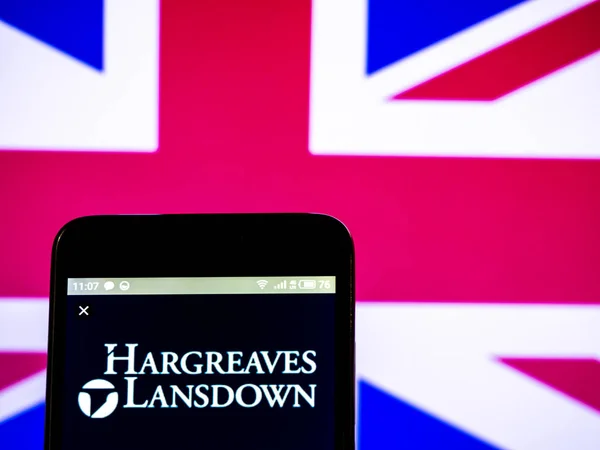 Hargreaves Lansdown plc logotipo de la empresa visto en pho inteligente —  Fotos de Stock
