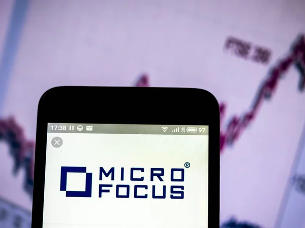 Micro Focus International plc bedrijfslogo gezien weergegeven op sma — Stockfoto