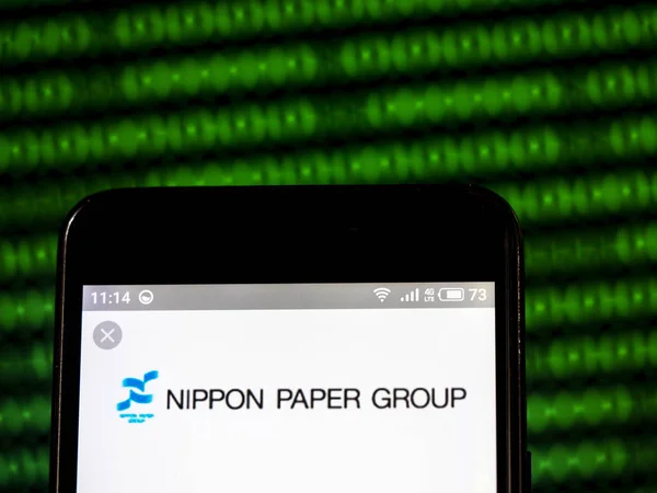 Nippon Paper Industries Co., Ltd. logotipo da empresa visto exibido o — Fotografia de Stock