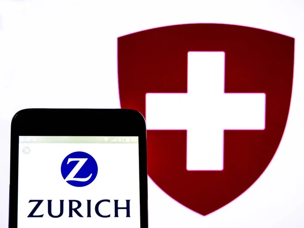 Photo illustration a Zurich Insurance Group Ltd,  logo seen disp — Stock Photo, Image
