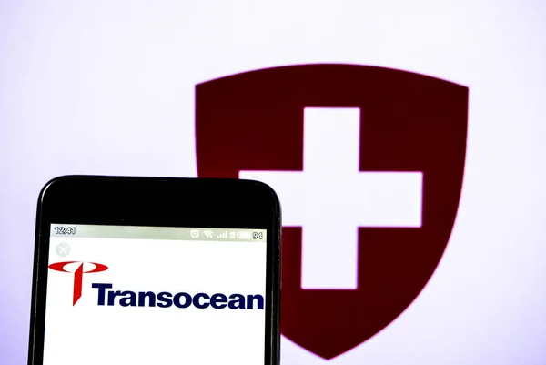 In this photo illustration a Transocean Ltd.   logo seen display — Stock Photo, Image