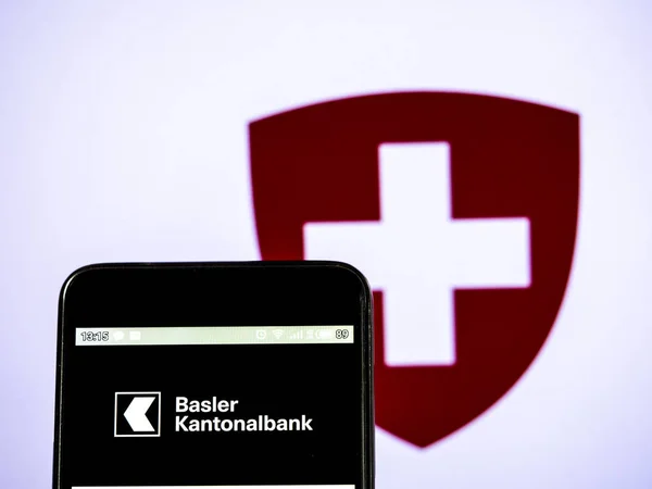 In this photo illustration a Basler Kantonalbank  logo seen disp — Stock Photo, Image