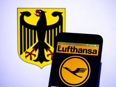 Bu fotoğraf resimde bir Deutsche Lufthansa AG logo görüldü dis